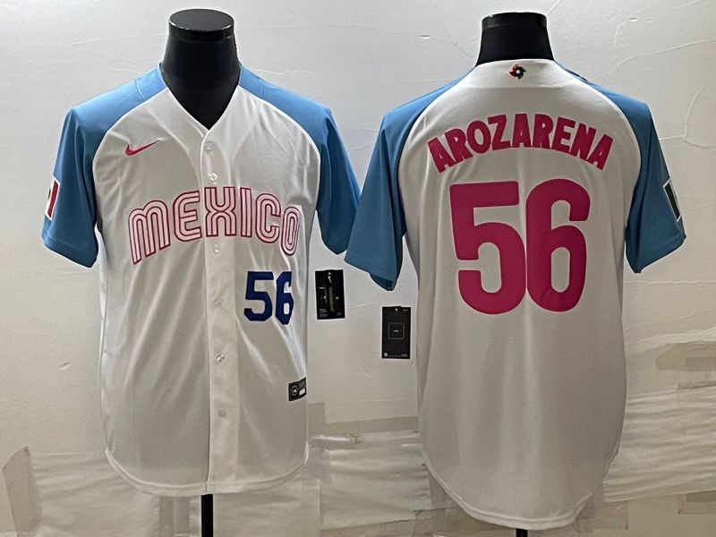 Men 2023 World Cub Mexico #56 Arozarena White blue Nike MLB Jersey9